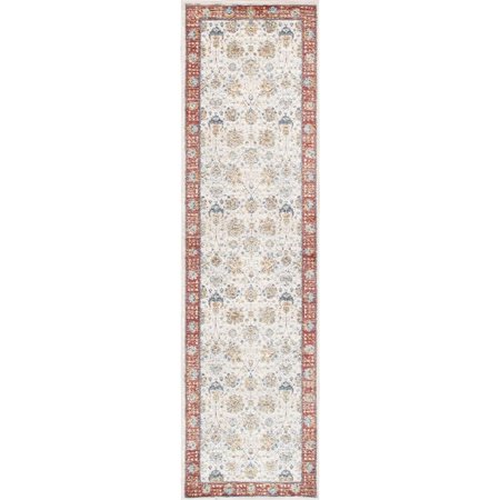 PASARGAD HOME 2 ft 6 in x 10 ft Heritage Design Power Loom Runner Rug Ivory  Rust PFH01 2.06X10